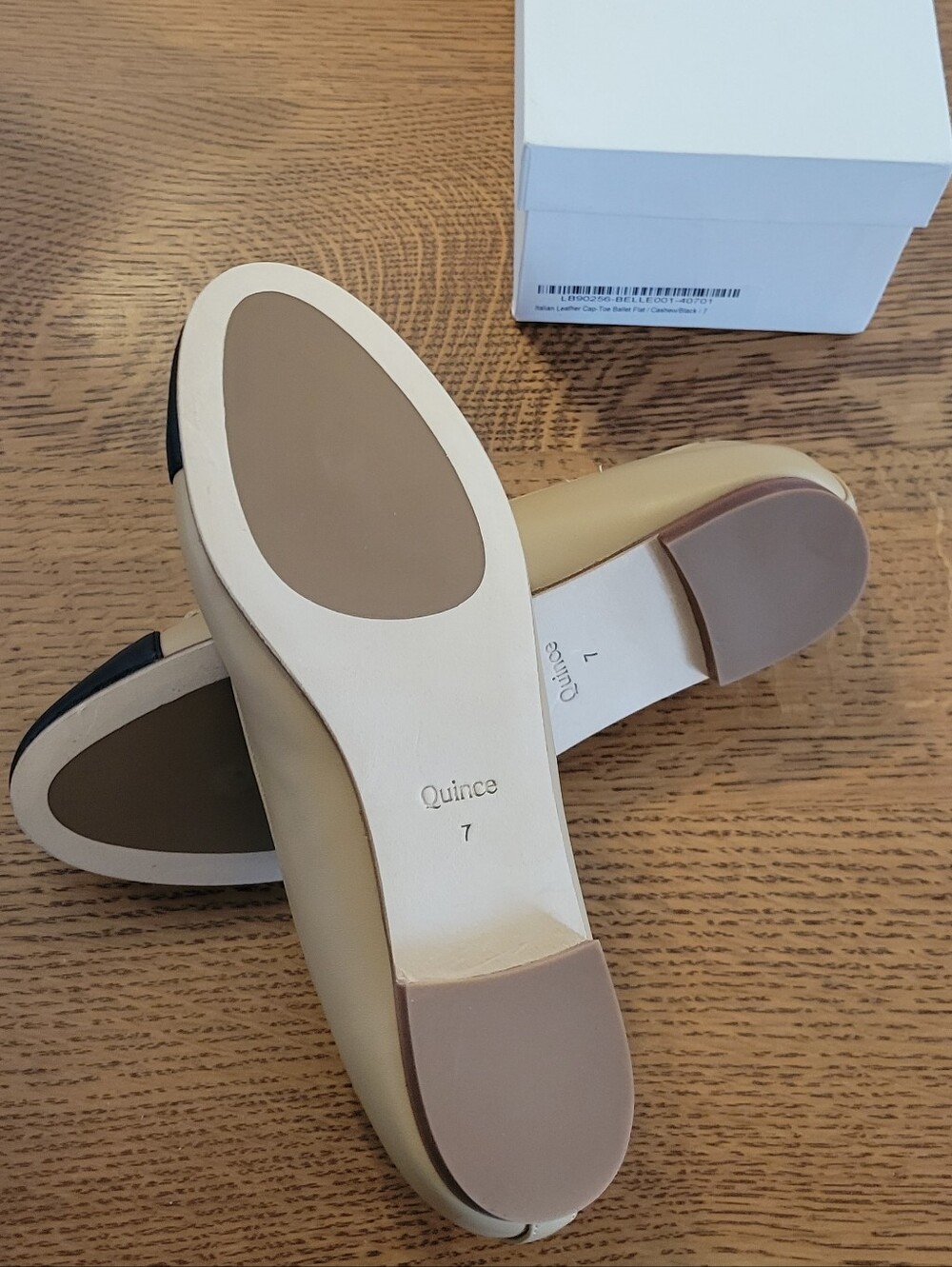 Quince Italian Leather Cap-toe Ballet Flats - Cashew & black - Picture 13 of 14